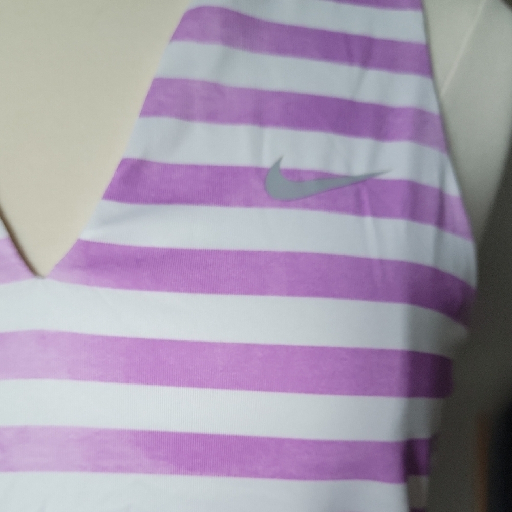 Nike Lavender and White Striped Tank Top Size L Dri-Fit Athletic Top Workout - Picture 2 of 9